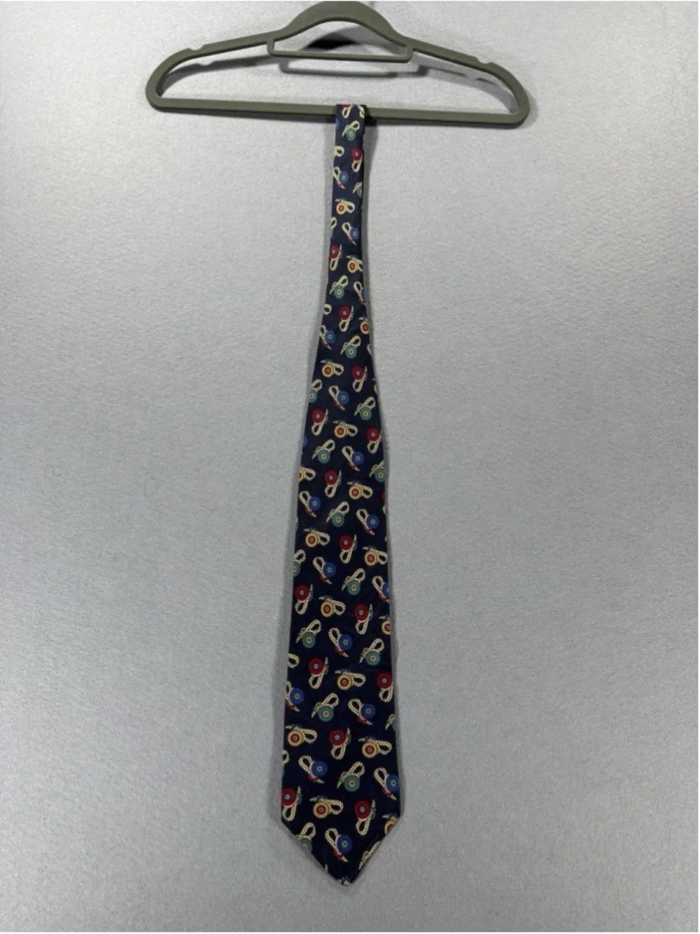 Town Classic USA Tie Nautical Theme Roped And Medallions Navy Silk